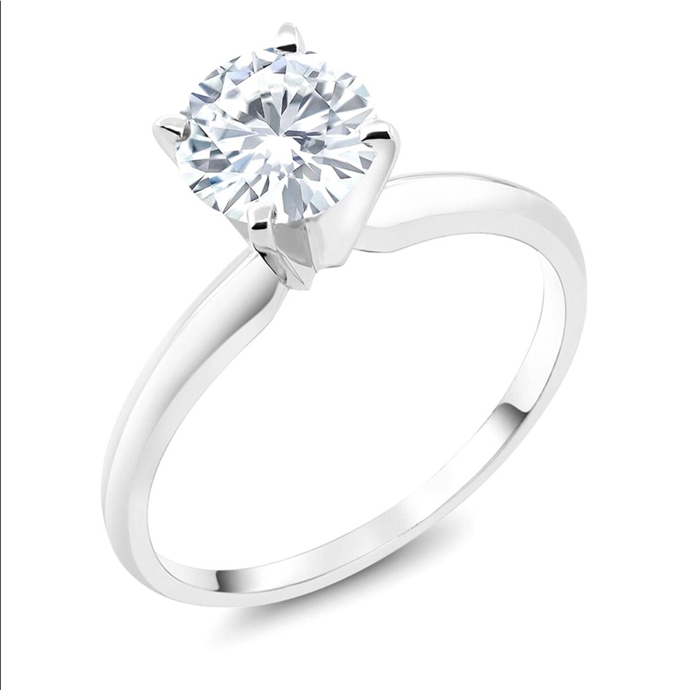 14k white gold moissanite solitaire ring